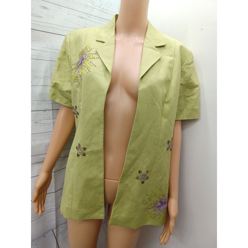 Jessica Howard Green Beaded Short Sleeve Cardigan Sz 10